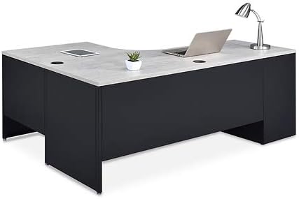 NBF L-Shaped Executive Office Desk - Durable Laminate Computer Desk with 3 Drawers Pedestal - Modern Desk with Storage and File Cabinet - 72" W x 48" D Office Work Desk, Oak