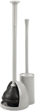 mDesign Hidden Plunger and Brush Set for Toilet Bowl - Brush Cleaner and Plunger Combo with Holder Caddy for Bathroom - Modern Toilet Brush and Plunger Set - Aura Collection - Light Gray