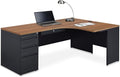 NBF L-Shaped Executive Office Desk - Durable Laminate Computer Desk with 3 Drawers Pedestal - Modern Desk with Storage and File Cabinet - 72" W x 48" D Office Work Desk, Oak