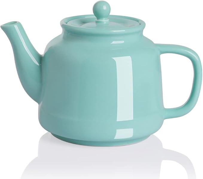 Sweejar 35 oz Porcelain Tea Pot, Teapot with Removable 18/8 Stainless Steel Infuser, Microwave & Dishwasher Safe Tea Maker, Tea Infuser Pots for Blooming loose Leaf Tea,Chrismas Women Gift (Turquoise)