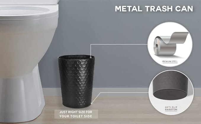 zccz Bathroom Accessory Set - 6 Pcs Black Bathroom Accessories Set with Trash Can, Toothbrush Holder, Toothbrush Cup, Soap Dispenser, Soap Dish, Toilet Brush with Holder - Accessoire Salle de Bain