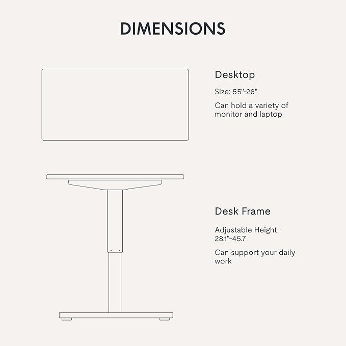 FLEXISPOT EN1 Whole-Piece Standing Desk, 55x28 Inches Electric Sit Stand Desk with Automatic Smart Keypad (Black Frame + Rustic Top, 2 Packages)