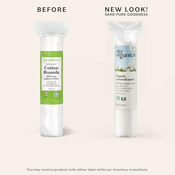Sky Organics Organic Cotton Rounds for Sensitive Skin, 100% Pure GOTS Certified Organic for Beauty & Personal Care, 100 ct. w Ebook