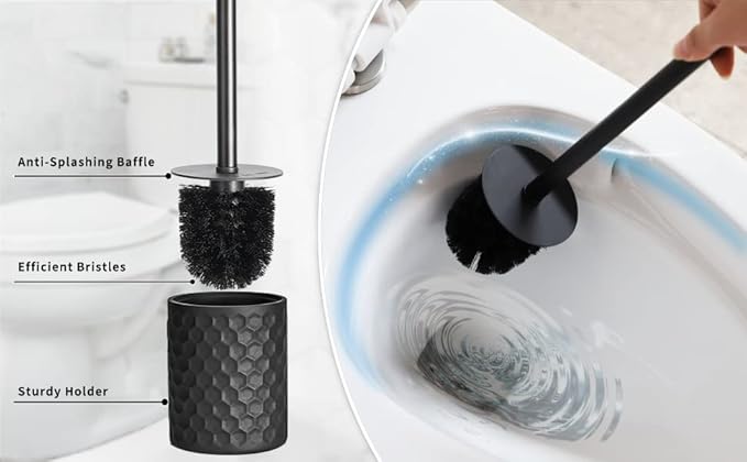 zccz Bathroom Accessory Set - 6 Pcs Black Bathroom Accessories Set with Trash Can, Toothbrush Holder, Toothbrush Cup, Soap Dispenser, Soap Dish, Toilet Brush with Holder - Accessoire Salle de Bain