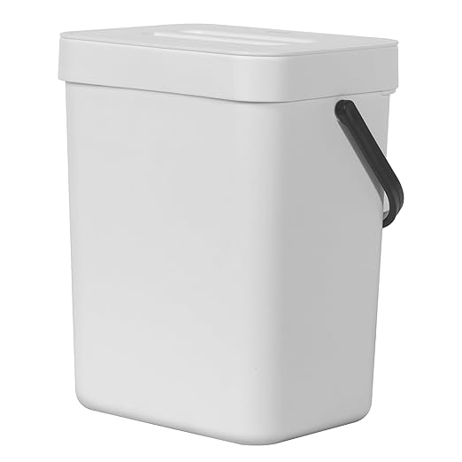 EKO Puro Mini Wall-Mounted Kitchen Trash Can with Lid, Food Waste Caddy, 1.32 Gall / 5L (White)