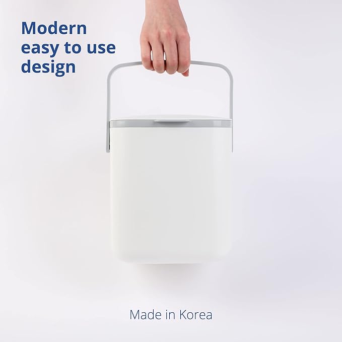 BLUE GINKGO Kitchen Compost Bin [5L / 1.32 GAL] – Filter-Free, Odor-Tight Countertop Food Waste Pail with Handles (Made in Korea, White)