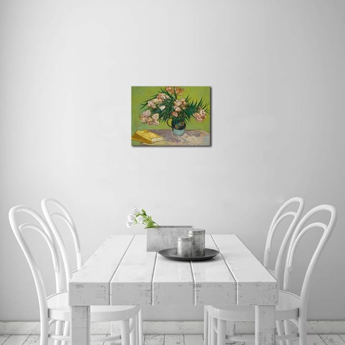 Wieco Art Oleanders 1888 Giclee Canvas Prints Wall Art by Van Gogh Floral Oil Paintings Reproduction for Home Decorations Modern Stretched and Framed HD Classic Abstract Flowers Pictures Artwork