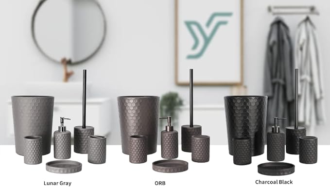 zccz Bathroom Accessory Set - 6 Pcs Black Bathroom Accessories Set with Trash Can, Toothbrush Holder, Toothbrush Cup, Soap Dispenser, Soap Dish, Toilet Brush with Holder - Accessoire Salle de Bain