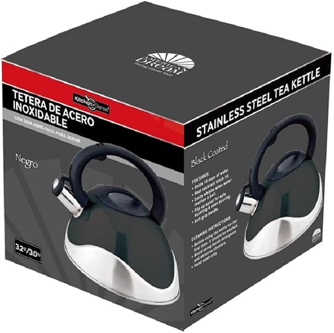 J&V TEXTILES Stainless Steel Whistling Tea Kettle, 3-Quart (Black)*