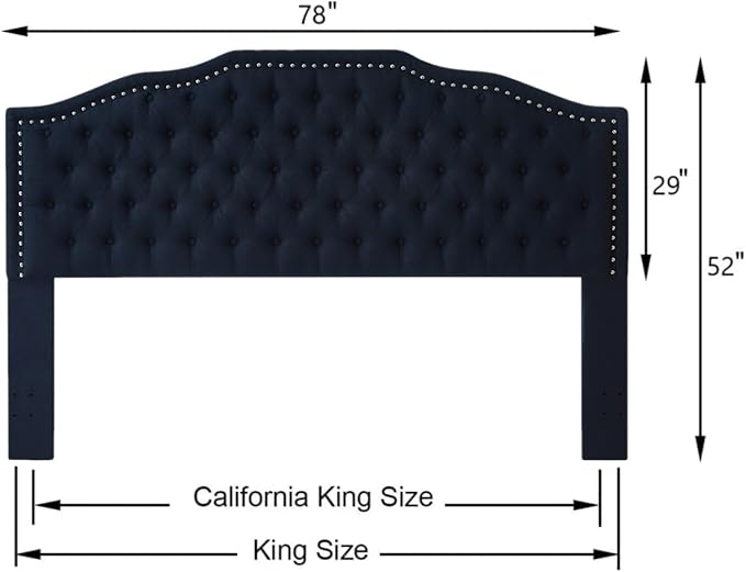 24KF Upholstered Button Tufted King Size Headboard with Nailhead Trim, Elegant Boucle Fabric California King headboard, 6031-K-Boucle-Navy