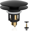 iFealClear Universal Black Bathroom Sink Stopper, Metal Pop Up Sink Drain Strainer with Hair Catcher, Fit 1.1"-2.36" US Basin, Wash Basin Drain Plug, Big Cover Cap, Brass Bounce Core, Matte Black