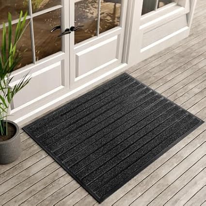 ubdyo Extra Durable Door Mat - Dirt Trapping Outdoor Welcome Mats - Non-Slip Outdoor Indoor Entrance - Low Profile Front Doormat (47" x 32", Bright Black)
