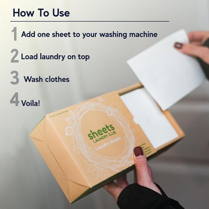 Sheets Laundry Club - Liquidless Laundry Detergent Sheets, 100 Loads - Fragrance Free Scent, Eco-Friendly, Quick-Dissolving Formula, Hypoallergenic, Septic Safe, Plastic-Free Packaging - 50 Sheets