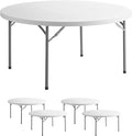 5-Pack 60" Round Granite White Plastic Banquet Table, Heavy Duty White Folding Table for Parties & Weddings, 5-Foot Round
