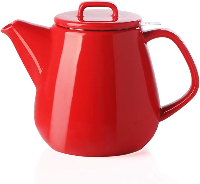 Sweejar 40oz Tea pot with Removable Stainless Steel Infuser,Dishwasher Safe Tea Pots for Loose Tea,Tea Pots with Infuser for Chrismas Women Gift (Red)