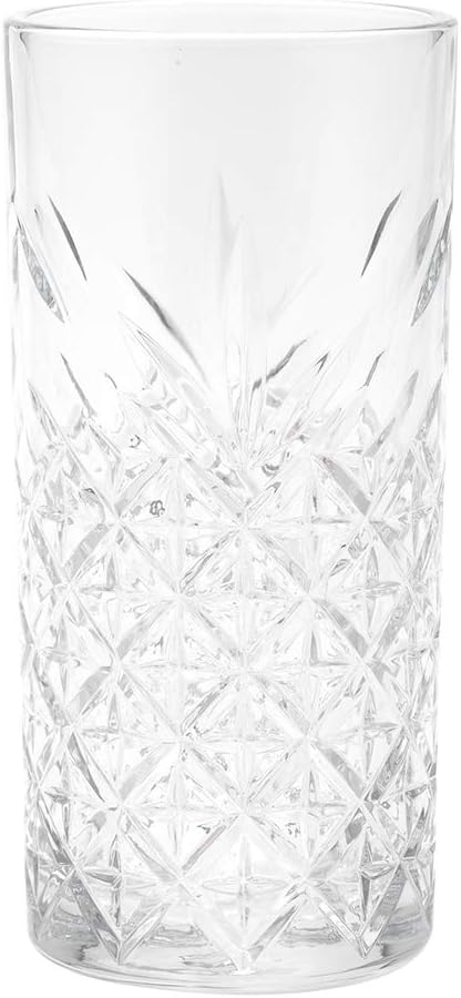 Restaurantware Timeless 10 Ounce Highball Glasses Set of 12 Etched Drinking Glasses - Dishwasher-Safe Chip-Resistant Clear Glass Water Glasses Lead-Free For Juices Or Cocktails