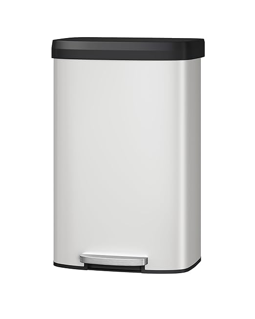 Garvee 21 gal / 80 L Metal Trash Can with Lid, Large Garbage Can for Kitchen, Rustproof Step-on Kitchen Metal Trash Bin with Liner Rim, Rear Handle, Soft Close Plastic Lid, White