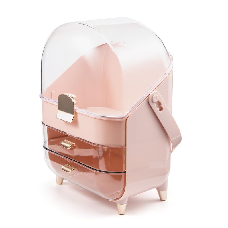 BENEALL Cosmetic Organizer Skincare Organizers, Makeup Organizer Box for Countertop with Lid and Drawers, Make Up Storage Organizer with Waterproof & Dustproof Cover for Vanity Women Girls (Pink)