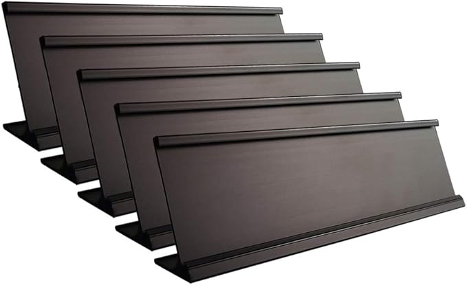 2" x 10" Aluminum Desk Name Plate Holder, Office Business Desk Sign Holder Desktop-5 Pack (Black)