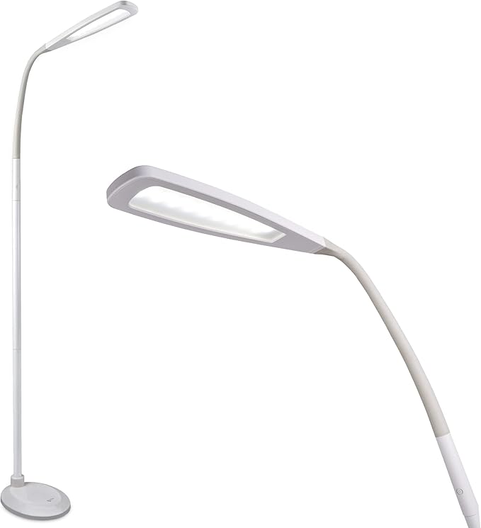 OttLite LED Standing Floor Lamp with Adjustable Flex Neck – Dimmable with 3 Brightness Levels & Energy Efficient Natural Daylight LEDs - Stable Base for Living Room, Dorm, Bedroom, Office & Workshop