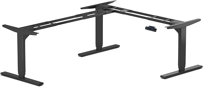 Progressive Automations Standing Desk Corner Frame. Adjustable Height and Width Legs with Triple Electric Motors for Home Office L Shaped Desk FLT-05 Black