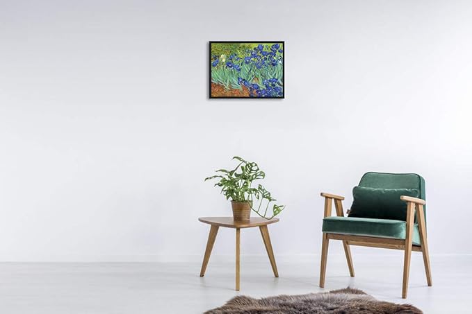 Wieco Art Framed Wall Art Canvas Prints Irises By Van Gogh Famous Flowers Oil Paintings Reproduction Modern Giclee Canvas Prints Artwork Pictures on Canvas Wall Art for Wall Decor Black Frame