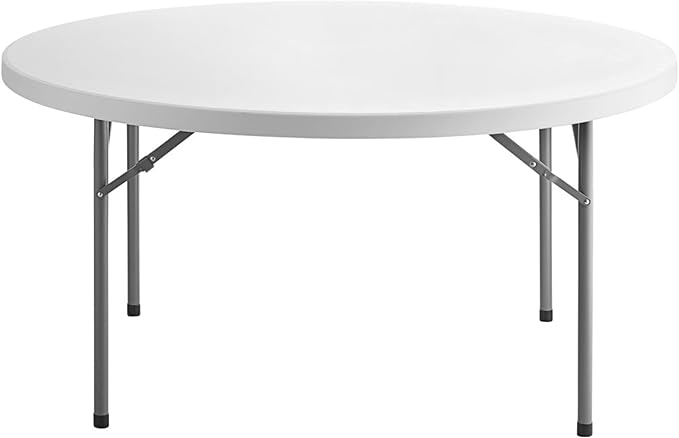 5-Pack 60" Round Granite White Plastic Banquet Table, Heavy Duty White Folding Table for Parties & Weddings, 5-Foot Round