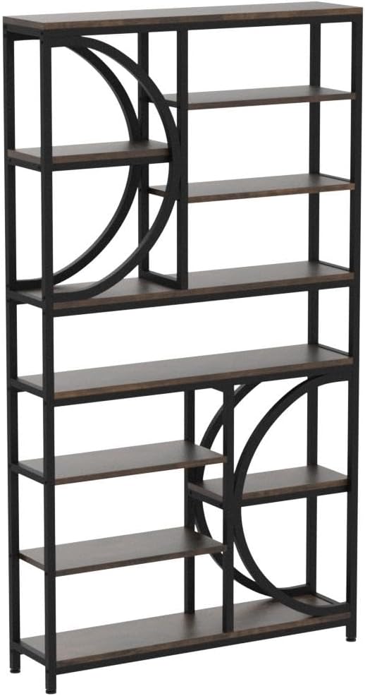 Tribesigns Bookshelf, Industrial 8-Tier Etagere Bookcases, 77-Inch Tall Book Shelf Open Display Shelves, Wood Look Accent Shelving Unit with Metal Frame for Home Office (1, Brown/Black)