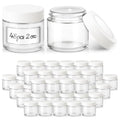 Bumobum 2 oz Glass Jars with Lids, 48 pack Clear Round Small Containers with White Lids, Blank Labels & Inner Liners, Empty Cosmetic Containers for Sample, Powder, Cream, Lotion
