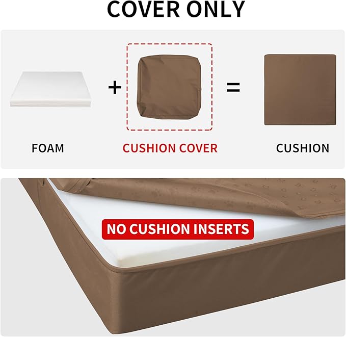Easy-Going Waterproof Patio Cushion Covers ONLY Cover 24x22x4 inch 4 Pack Replacement Non-Slip Outdoor Seat Cushion Slipcover with Zipper. Brown