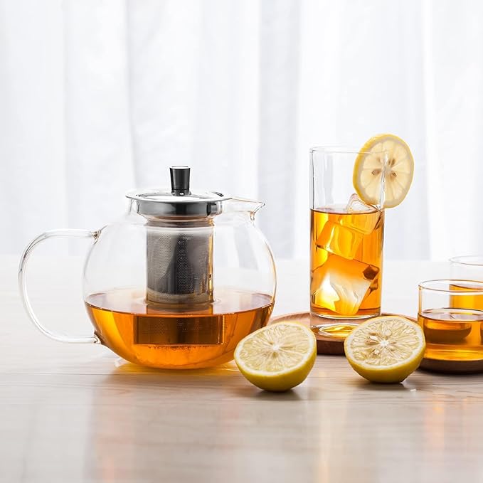 TMOST Glass Teapot with Removable Infuser, Stovetop Safe Tea Kettle blooming Loose Leaf Tea pot (43oz/1300ml)