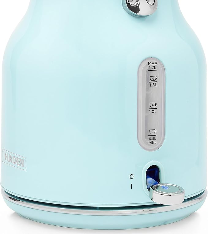 Haden Heritage 1.7 Liter Stainless Steel Electric Kettle, Hot Water Kettle with 360-Degree Base and Auto Shutoff, Turquoise & Chrome