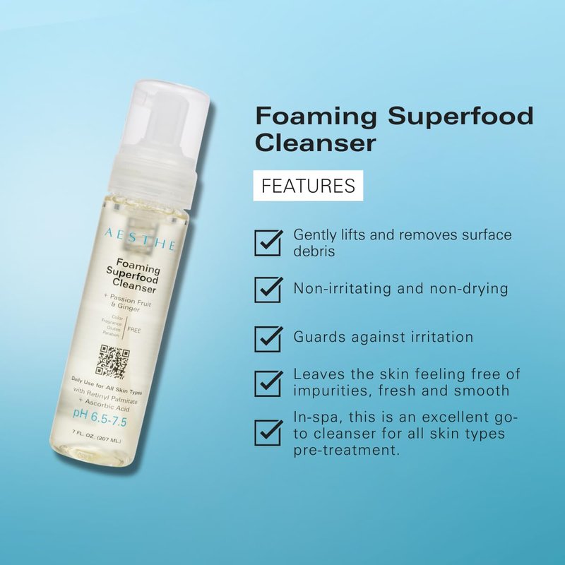 Aesthe Foaming Superfood Face Cleanser - Passionfruit & Ginger - Gentle Cleaning Formula for All Skin Types - Oily, Combination, Dry, Normal, Sensitive - Remove Makeup, Cleanse, Hydrate - 7 fl oz
