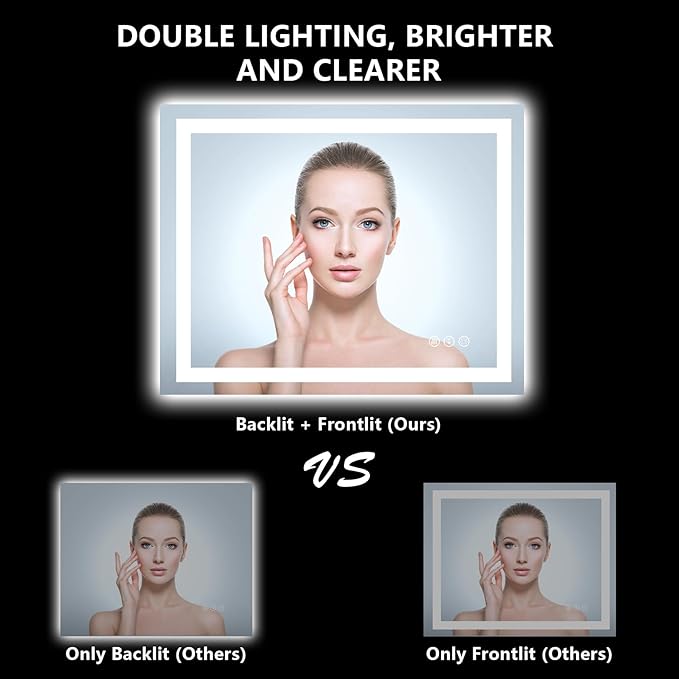 40x32 Inch LED Bathroom Mirror with Lights Front and Backlit Lighted Vanity Mirror for Bathroom Wall with 3 Colors Dimmable Anti-Fog Memory Shatter-Proof IP54 Waterproof Horizontal/Vertical