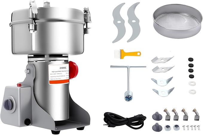 2500g Electric Grain Mill Grinder 4500W, High-Speed Commercial Spice Grinder 32000 RPM 304 Stainless Steel, 50-300 Mesh Adjustable for Grains, Herbs, Spices, and More