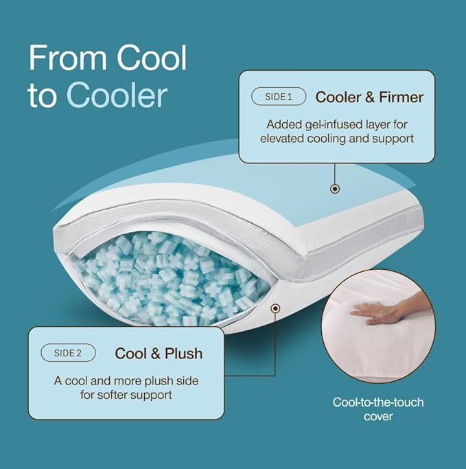 Coop Home Goods Cool+ Adjustable Pillow, Queen Size Plus Shaped Memory Foam Pillows with Cooling Gel, Back, Stomach or Side Sleeper, Neck Support for Sleeping, CertiPUR-US/GREENGUARD Gold