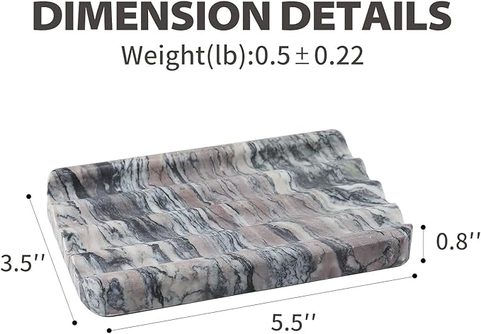 Soap Holder for Bathroom, Black Marble Soap Dish for Kitchen Countertop, Soap Tray with Creative Wavy Design, Soap Saver for Bath Tub, Sponges, Italian Natural Stone