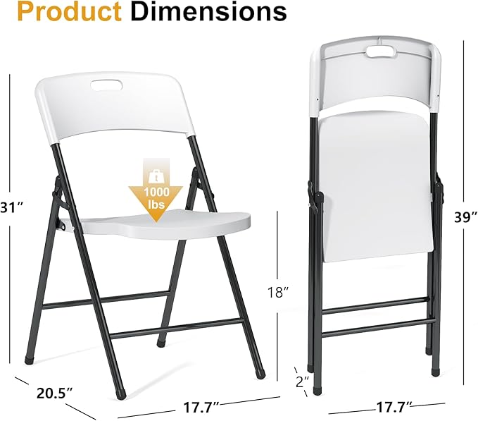 48 Pack Folding Chairs, 700lbs Capacity Heavy Duty Folding Chair with Reinfoced Steel Frame for Indoor/Outdoor Use, White Plastic Foldable Chairs for Party, Patio, Meeting, Wedding and School