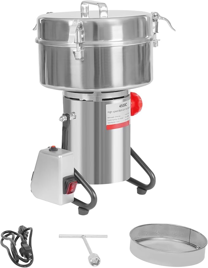 Electric Grain Mill Grinder, 4500g 5000W High Speed Commercial Spice Grinders, Stainless Steel Pulverizer Powder Machine Grinding Machine for Dry Cereal Grain Peanut Bean Corn Cereal Seasoning Herb