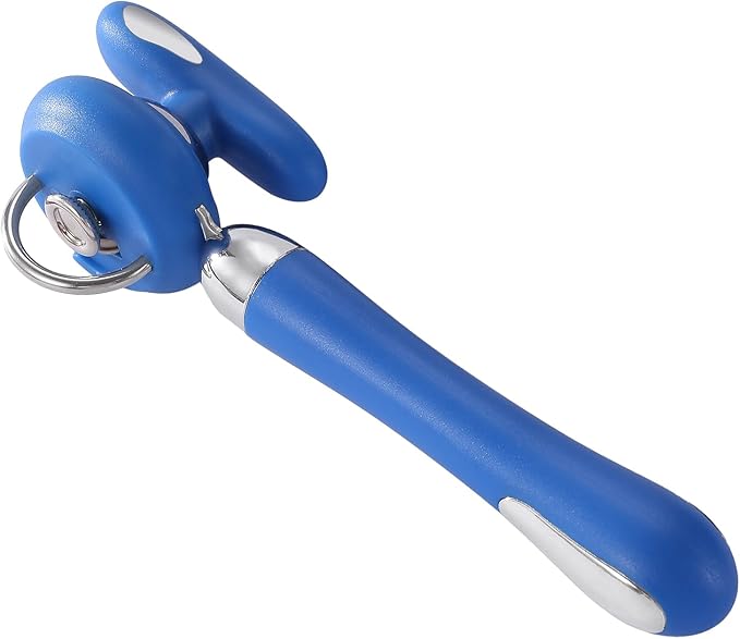 Can Opener Manual Tin Opener Stainless Steel Heavy Duty, Oversized Hand-held Easy Rotary Knob, Safe Cut Manual Can Opener with Non-Slip Handle, Smoother Cut Sharp Blade for Seniors Kitchen Tool, Blue