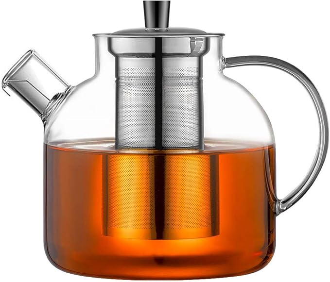 1500ml(50oz) Glass Teapot with Removable Infuser, Ehugos Stovetop Safe Large Tea Pot, Blooming and Loose Leaf Hand Crafted Kettle for Women and Adult with Stainless Infuser