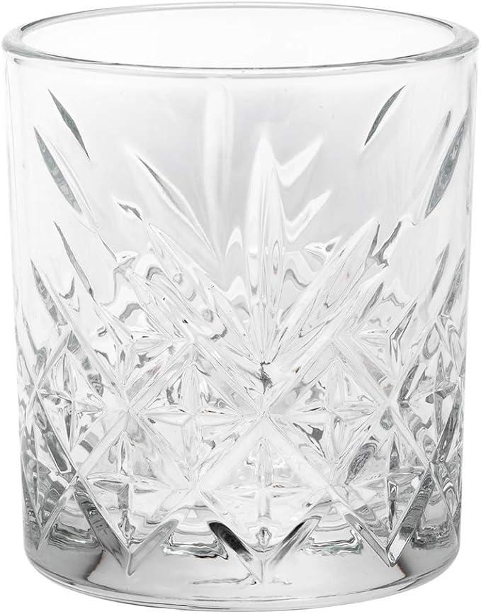 Restaurantware Timeless 7 Ounce Rocks Glasses 12 Rolled Rim Crystal Old Fashioned Glasses - Etched Design Made From Lead-Free Glass Clear Glass Crystal Cut Glasses Dishwashable