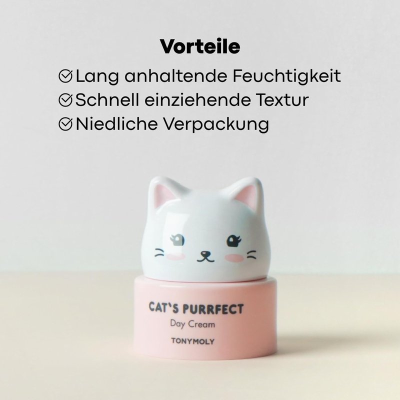 TONYMOLY Cat's Purrfect Face Day Cream, Lightweight, Moisturizing, Hydrating, Soothing Facial Cream, Softens and Hydrates with Milk Protein, 50 g