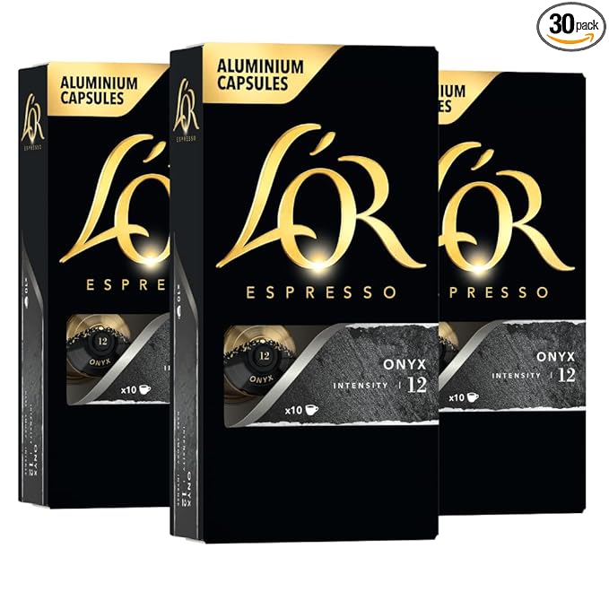 L'OR Espresso Capsules, 30 Count Onyx, Single-Serve Aluminum Coffee Capsules Compatible with the L'OR BARISTA System & *Nespresso Original Machines, 30 Count (Pack of 3)