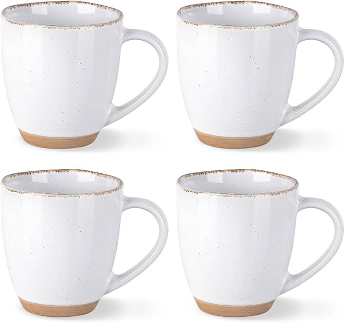 AmorArc 12oz Ceramic Coffee Mugs set of 4, Stylish Coffee Mugs with Rustic Terracotta Underside for Latte/Cappuccino/Milk/Cocoa, Dishwasher&Microwave Safe, White