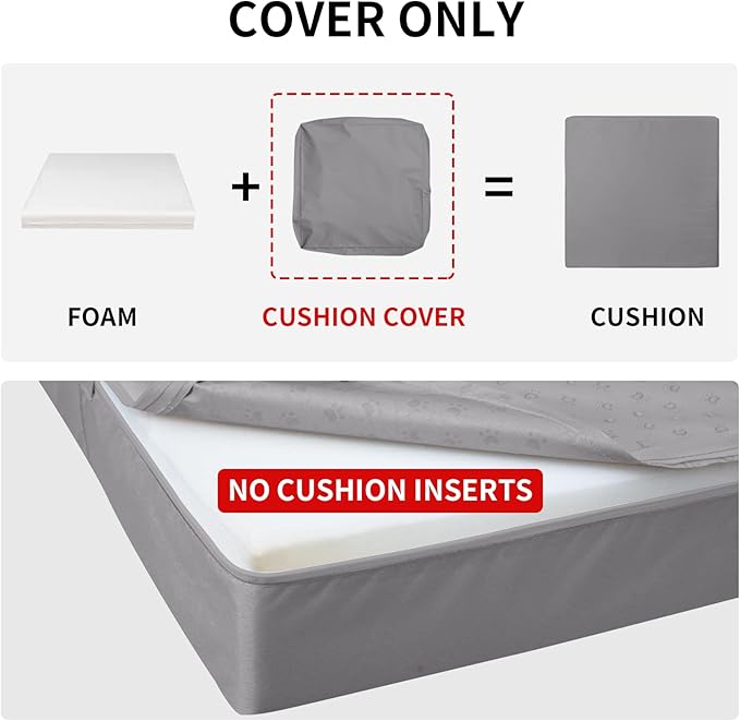 Easy-Going Waterproof Patio Cushion Covers 24x24x4 inch 4 Pack Replacement Non-Slip Outdoor Seat Cushion Slipcover with Zipper. Gray