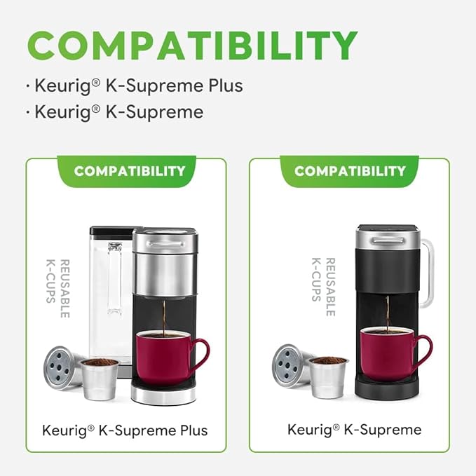 2 Pack Stainless Steel Reusable K Cups for K eurig Supreme & Supreme Plus, Five Hole Universal K-eurig Reusable Refillable coffee pod filter