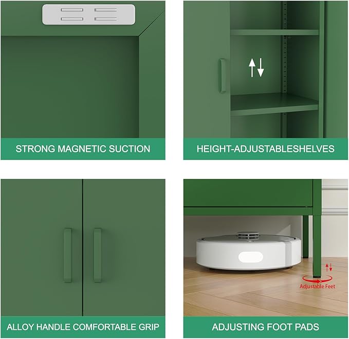 Green Metal Cabinet，Bathroom Floor Storage Cabinet,40"H Small Cabinets With Doors,2 Door Metal Towel Freestanding Cabinet For Small Spaces,Two Door Hallway Short Cupboard,Low Cabinet For Living Room
