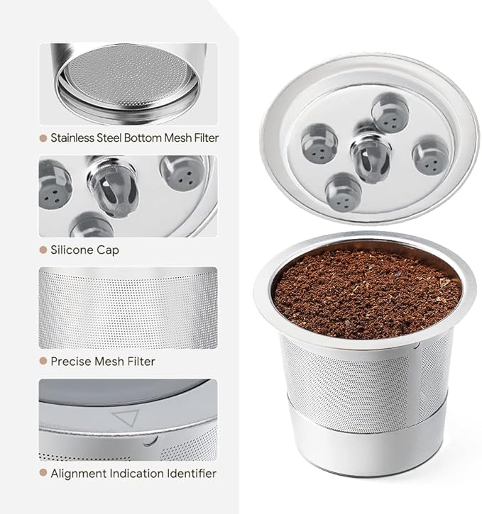 2 Pack Stainless Steel Reusable K Cups for K eurig Supreme & Supreme Plus, Five Hole Universal K-eurig Reusable Refillable coffee pod filter with A Stainless Steel Spoon