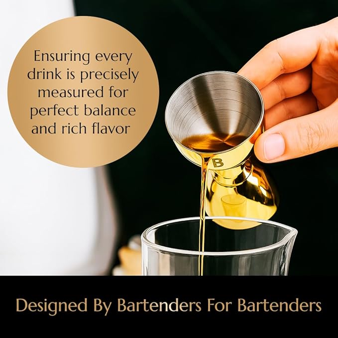 Double Bell Jigger by Bull In China - 0.25oz to 2oz Measures for Cocktails, Bars & Bartenders (Matte Black)